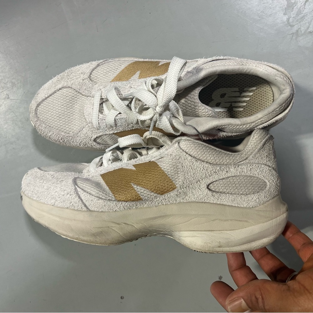 New Balance White Sneakers with Gold Details